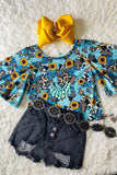Sunflower & animal printed cross blouse DLH1124-4  A16S3