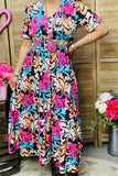 BQ15999 Multi color paisley printed short sleeve women dress w/waist elastic band