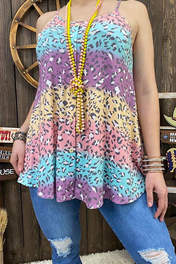 Multi color pastel leopard printed spaghetti strap women top GJQ12645 (DS4)