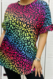 XCH12488 Multi color leopard printed short sleeve w/ruffle women blouse(AS4)