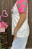 XCH13685 XOXO & Dot & Leopard printed short sleeve top for Valentine's day