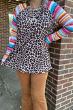 YMY9824 Leopard printed top w/serape multi color long raglan design sleeves women tops (DS8)