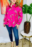 XCH15820 Leopard animal printed long sleeve women fuchsia shirt