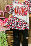 XCH14606 LOVE leopard multi color printed short sleeve women top/T-shirt