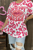 XCH14626 COWBOY KISSER LIPS fuchsia leopard short sleeve women T-shirt