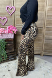 BQ15729 Black/brown leopard printed pants w/black tops 2pcs women sets