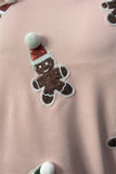 XCH15220 Santa Claus sequin patch in the baby pink bottom side split long sleeve women blouse