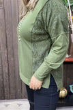 GJQ15536 Green solid color w/green lace tighten cuff long bottom sleeve side split front short/back more long women tops