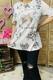 XCH14648 "A COWBOY" heart & arrow leopard printed short sleeve women top