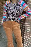 YMY9824 Leopard printed top w/serape multi color long raglan design sleeves women tops (DS8)