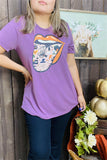 DLH9804 Purple Halloween mouth printed short sleeve women tops wholesale IS6