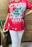 XCH14652" STUCK ON YOU" Cactus&Heart red multi color printed short sleeve women tops(AS15)