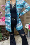 XCH15895 Aztec&leopard multi color printed long sleeve women cardigan