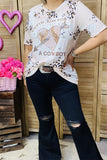 XCH14648 "A COWBOY" heart & arrow leopard printed short sleeve women top