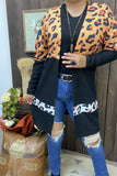 BQ15494 Leopard multi color printed long sleeve Solid  block black color women cardigan