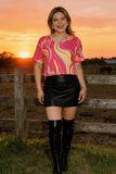 Spring women's t-shirt wholesale fuchsia & yellow & mint prints short sleeves top XCH15982 (GS1floor)