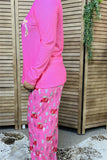 BQ15380"LET GET"graphic for Christmas festival top&pant hot pink pajama set for women