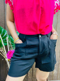 Black solid color w/pocket for women shorts BQ14633-1
