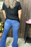 S011 Scratch hole on the knee blue straight w/bell bottom women jean/pants