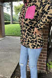 BQ15489 Black/beige leopard w/front pockets&fuchsia zipper long sleeve women coats/jackets wholesale