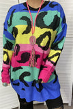 MY13437 Multi color leopard knitted long sleeve women sweater/tunic