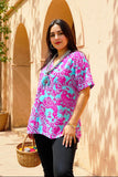 Fuchsia paisley printed short sleeve women top GJQ14409 (DS2)