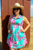 Plus sie Pink paisley prints sleeveless women dress BQ14561 DF