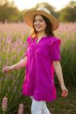 Women clothing wholesale Fuchsia ruffle short sleeve & V-neckline dress XCH16119 BS4