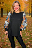 Multi color leopard long sleeve knit black women blouse XCH16655 AS10
