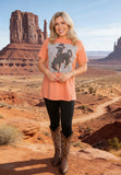 Coral short sleeve women top with bronc rider graphic XCH14128 (DS7)
