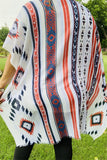 BA10865 White blue and red Aztec printed kimono