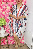 Soft long duster wholesale White blue and red Aztec printed kimono BA10865