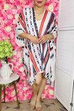 Soft long duster wholesale White blue and red Aztec printed kimono BA10865