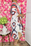 Soft long duster wholesale White blue and red Aztec printed kimono BA10865