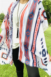 BA10865 White blue and red Aztec printed kimono