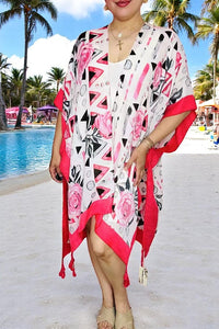 Wholesale floral duster Pink floral multi color printed women's kimono BA10869