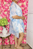 Women's duster wholesale Blue/white floral printed kimonos BA8648
