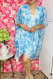 Women's duster Cover-ups Blue tie dye printed women kimono BA8651