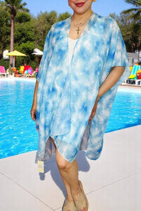 Women's duster Cover-ups Blue tie dye printed women kimono BA8651
