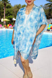 Women's duster Cover-ups Blue tie dye printed women kimono BA8651