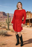 Red quin puff long sleeve women dress w/belt & linling XCH16062 AS12