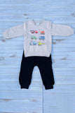 Restock--Tractor printed top black pant 2pc baby boy set 250939M