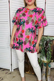 Women's t-shirt wholesale Pink leopard & western printed short sleeve blouse BQ1025 (GS9)