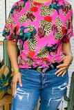 Pink leopard & western printed short sleeve blouse BQ1025
