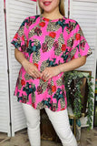 Women's t-shirt wholesale Pink leopard & western printed short sleeve blouse BQ1025 (GS9)