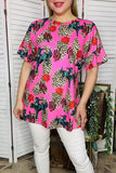 Women's t-shirt wholesale Pink leopard & western printed short sleeve blouse BQ1025 (GS9)
