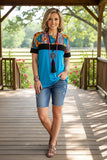 Western snake/leopard & sunflower turquoise women's boutique top BQ10627 (DS7)