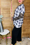 Checked & leopard printed tighten long sleeve women tops BQ11648 FS2
