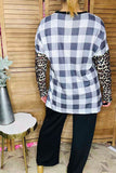Checked & leopard printed tighten long sleeve women tops BQ11648 FS2