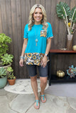Western turquoise & sunflower short sleeve women's boutique top BQ12209 (CS5)